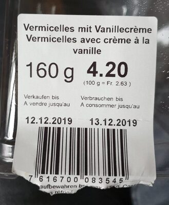 Vermicelles avec crème à la vanille