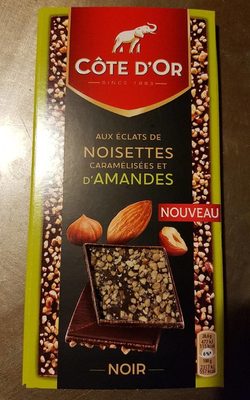 Chocolat noir aux éclats de noisettes caramélisés et d'amandes