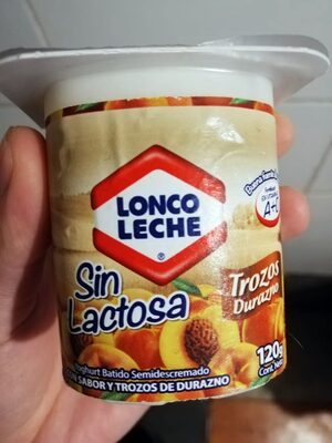Yoghurt con trozos de durazno, sin lactosa, lonco leche