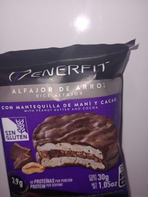 alfajor de arroz con relleno de mantequilla de mani y cacao