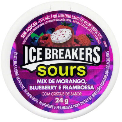 Pastilha Mix De Morango, Blueberry E Framboesa Zero Açúcar Ice Breakers Sours Pote 24g