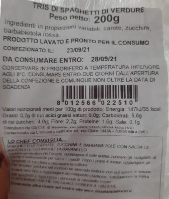 Tris di spaghetto di verdure