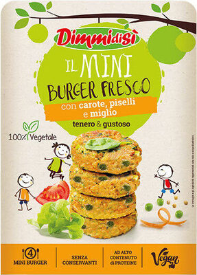 Il Mini Burger Fresco con carote, piselli e miglio