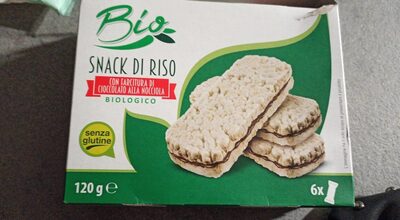 Bio snack di riso con farcitura di cioccolato alla nocciola