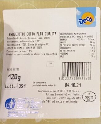 Prosciutto cotto alta qualitá