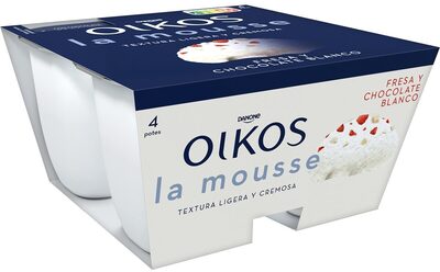 Oikos, mousse de fresa y chocolate blanco