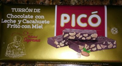 Turrón de chocolate con leche y cacahuete frito con miel