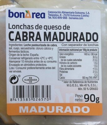 Lonchas de queso de cabra madurado