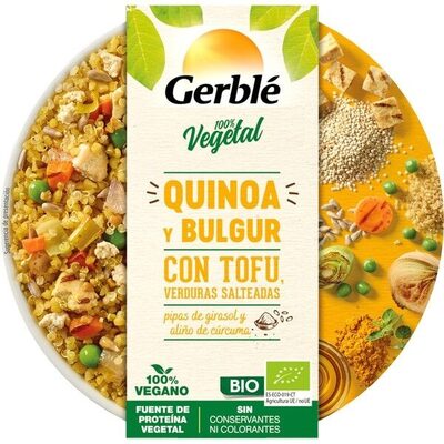 Quinoa y bulgur con tofu y verduras salteadas