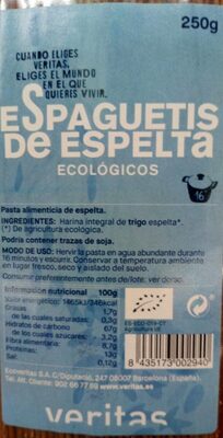 Espaguetis de espelta ecológicos