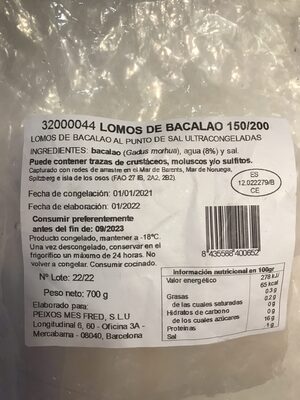 Lomos de Bacalao al punto de sal ultracongeladas