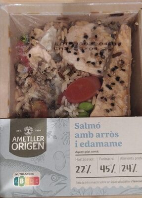 Salmó amb arròs i edamame
