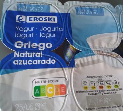 Yogur griego natural azucarado