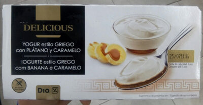 Delicious yogur estilo Griego con plátano y caramelo
