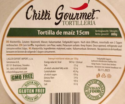 Tortilla de maíz 15cm