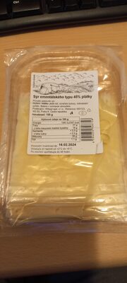 Sýr ementálského typu 45 procent plátky
