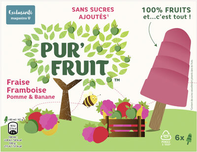 Pur' Fruit Glaces Bâtonnet Fraise Framboise Pomme & Banane 6x 40ml