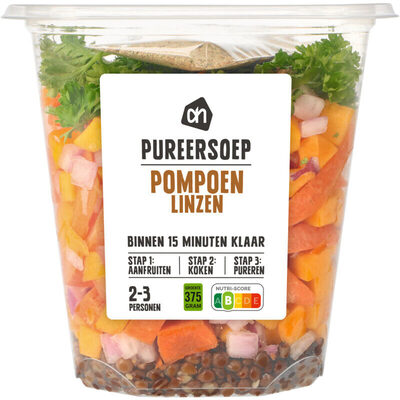 Pureersoep pompoen linzen