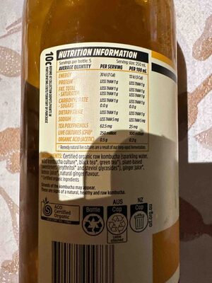 Organic Kombucha Ginger Lemon