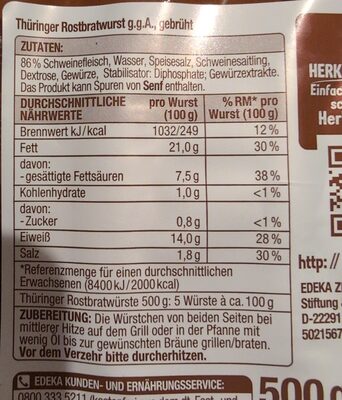 Thüringer Rostbratwurst, gebrüht
