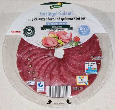 Geflügelsalami mit Pflanzenfett und grünem Pfeffer
