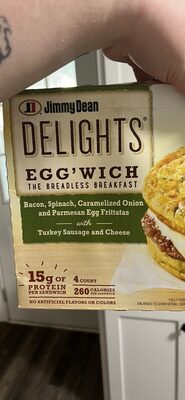 Egg'Wich Bacon, Spinach, Caramelized Onion and Parmesan Egg Frittatas with Turkey Sausage and Cheese