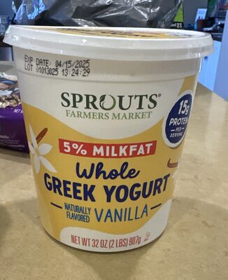 Whole Greek Yogurt Naturally Flavored Vanilla