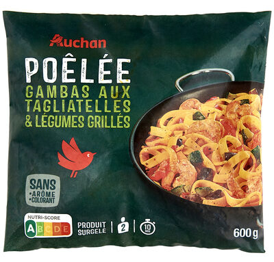 Poêlée de gambas aux tagliatelles et légumes grillés