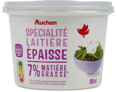 Spécialité laitière ÉPAISSE7% Matière Grasse**76% de matière grasse en moins par rapport à la crème entière à 30% de matière grasse