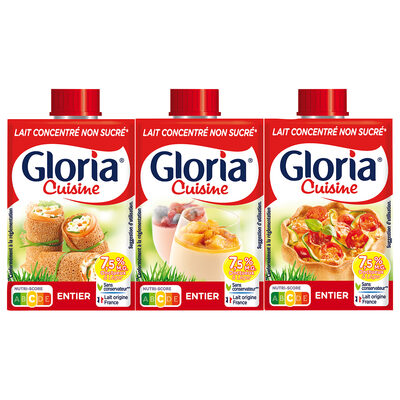 GLORIA Lait concentré non sucré entier briquettes 3x20cl