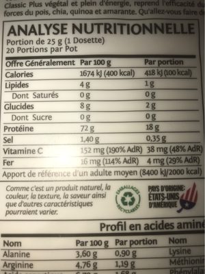 Classic Plus - Protéines Végétales - Saveur Vanille