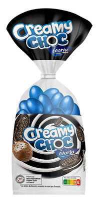 Sachet petits oeufs fun fourrage lait et biscuits cacaotés, Creamy Choc - 200g