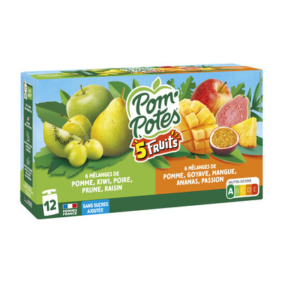 POM'POTES Compotes Gourdes 5 Fruits Exotiques & Verts 12x90g
