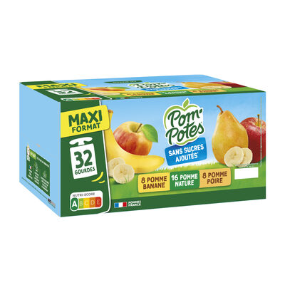 POM'POTES Compotes Pomme, Pomme Poire, Pomme Banane 32x90g