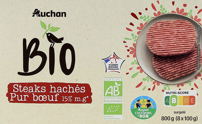 Steaks Hachés pur bœuf surgelés 15%MG, issus de l'agriculture biologique