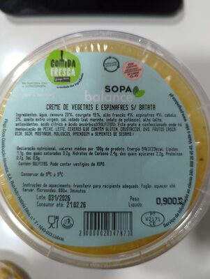 Creme de Vegetais e Espinafres s/ batata