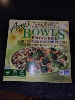 BOWLS BROWN RICE BLACK-EYED PEAS AND VEGGIES in a Flavorful Tamari Ginger Sauce
